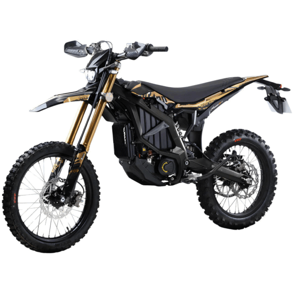 Surron Ultra Bee electric off-road bike, yellow and black, three-quarter front view